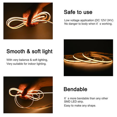 IP68 480Leds 3000K cálido flexible COB LED luz de banda para la cocina sala de estar TV iluminación de fondo gabinete alto brillo