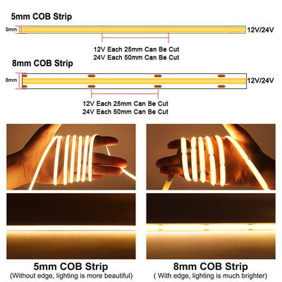 Personalización COB LED Strip Light IP20 8mm 12V24V 320leds Rosa para interiores y exteriores