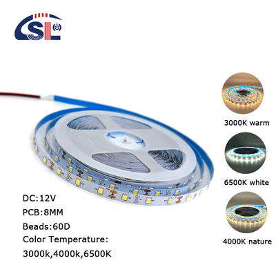 12V 60LEDs/m 2700K-3000K SMD de un solo color 2835 luz de fondo LED blanca cálida