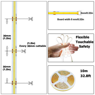 No resistente al agua 12V24V 8mm10mm 480Leds 6500K Blanco CE RoHs Flexible COB Luz de banda LED