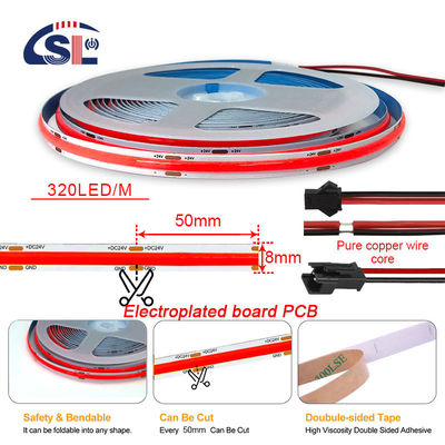 Alta luminosidad COB Led Strip Light CE RoHs IP20 Ra90 8mm ancho 12V 24V 320Leds rosa