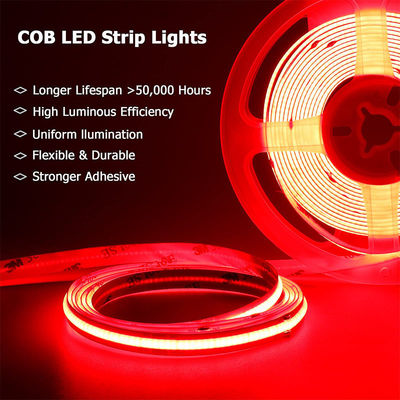 COB LED Strip Light IP20 8mm 12V24V 480leds Rojo para decoración interior y exterior