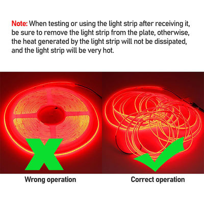COB LED Strip Light IP20 8mm 12V24V 480leds Rojo para decoración interior y exterior