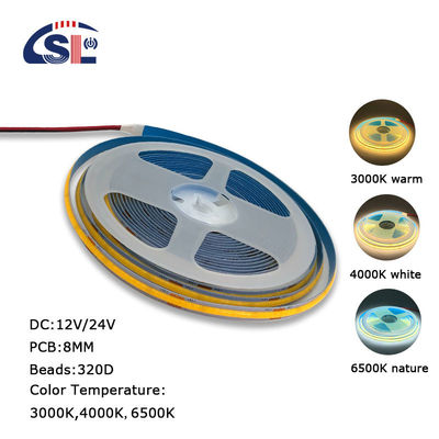 8 mm de ancho 12V 24V 3000K cálido COB LED Strip Light CE RoHs IP20 con 50000 horas de vida útil