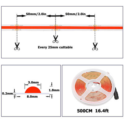 Hotel COB LED Strip Light 12V 24V 8mm 10mm 480 LEDs Rojo para decoración interior y exterior