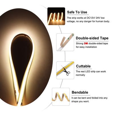 IP20 DC12V24V 8mm10mm Ancho 480Leds 3000K4000K6500K Flexible COB Led Strip Light para decoración exterior e interior