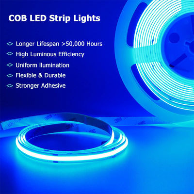 CE LVD EMC ROHS FCC REACH ERP2.0 Certificado Ice Blue COB Luz de banda LED con ancho de 8 mm