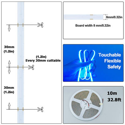 CE LVD EMC ROHS FCC REACH ERP2.0 Certificado Ice Blue COB Luz de banda LED con ancho de 8 mm