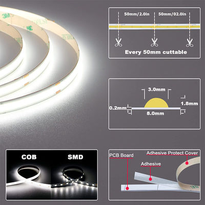 Luz de banda LED 8mm10mm 480leds 3000K4000K6500K Caliente Luz natural blanca flexible COB