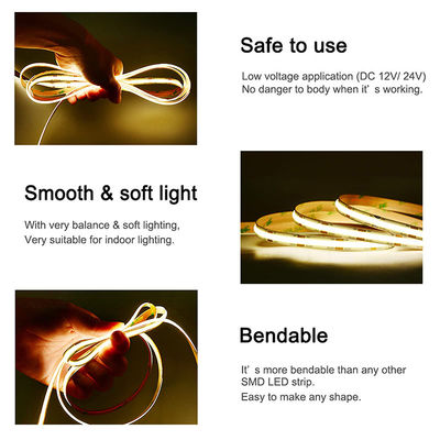 100lm/w Alta luminosidad IP20 8mm 480Leds COB Led Strip Light para el salón de la cocina