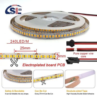 DC12V / 24V SMD2835 Electroplate PCB 240Ds 8mm Ra 80 4000K LED Light Strip para el hogar
