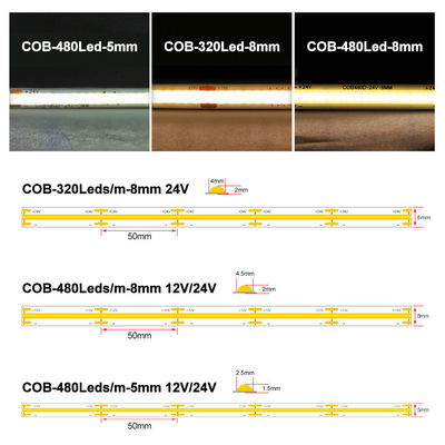DC12V24V 8mm10mm 576leds 3000K 6500K CCT COB Luz de banda LED para el gabinete de retroiluminación de televisión