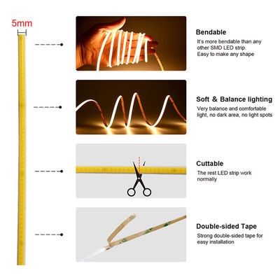 CE RoHs IP44 Ra80 COB Luz de banda LED de 8 mm de ancho 110V/220V 320Leds 3000K4000K6500K 3
