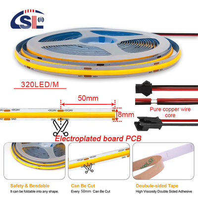 Hotel House COB LED Strip Light CE RoHs IP20 Ra90 8mm ancho 12V 24V amarillo dorado