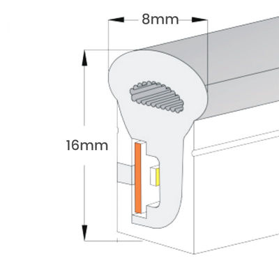 Cubierto de silicona LED blanco cálido Neon Flex 24V DC inalámbrico 8x16mm 120LEDs/m IP65 resistente al agua