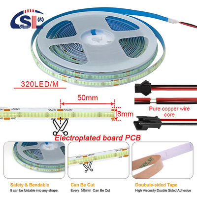 320Leds Alta luminosidad Hielo Azul COB Led Strip Light CE RoHs IP20 8mm Ancho 12V24V