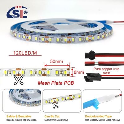 Diseño flexible 8mm 120leds 4000K Placa de malla natural flexible SMD2835 Luz de banda LED