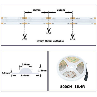 Iluminación Alta luminosidad DC12V24V 480leds 8mm Ice-Blue COB Led Strip Light con 3-