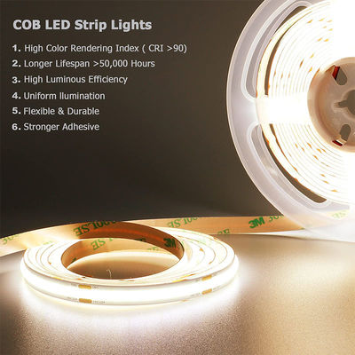 8mm10mm de ancho DC12V24V 3000K4000K6500K flexible COB Led Strip luz con material
