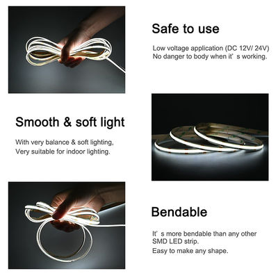 DC 12V24V 8mm10mm Ancho 320Leds 6500K Blanco Alto Brillo Flexible COB Led Strip Light para la cocina y el salón