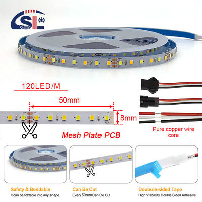 Alta luminosidad 12V 8mm 120leds SMD2835 Led Strip Light con placa CCT de doble cara