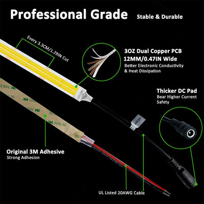 Alta densidad 8mm10mm 320leds 6500K Blanco COB Led Strip Light para decoración de interiores