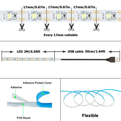 3- 120° Ángulo del haz 5v 120leds 8mm 4000K Natural Una luz una corta SMD2835 Luz de banda LED