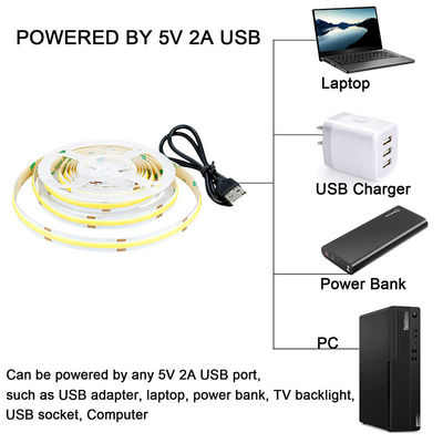 Hotel 5V 8mm 320leds 4000K Natural 1cm de un solo corte IP65 impermeable Electroplate flexible COB luz de banda LED