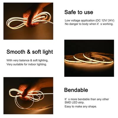 Soporte de atenuación de intensidad 8mm10mm 320leds 3000k-6500k COB Led Strip Light con 3-