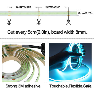 12v24v 8mm 320leds Ice-Blue flexible COB Led Strip Light para el diseño de iluminación y circuitos