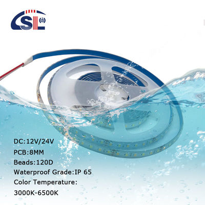 Impresora de agua 8mm ancha 12V Smd 60Led 120Led 3000k 4000k 6500k 15000k IP65 IP67 Luz de banda LED para exteriores