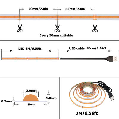 Modo de control Wifi 12v24v 8mm 320leds Violeta Alto brillo COB Luz de banda LED 0.06kg