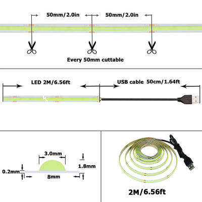 Green COB LED Strip Light 8mm 320leds 12v24v para el exterior y el interior de larga duración