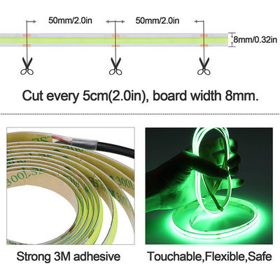 Green COB LED Strip Light 8mm 320leds 12v24v para el exterior y el interior de larga duración