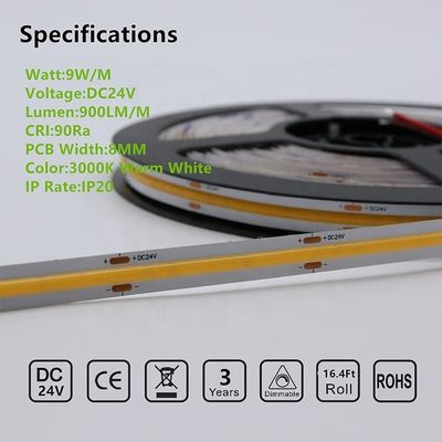 10W/m o Walt personalizable por metro COB Luz de banda LED para cocina y sala de estar
