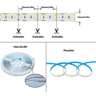 8mm 240leds 6500K Placa de corte a presión flexible de color blanco SMD2835 Luz de banda LED 12V24V