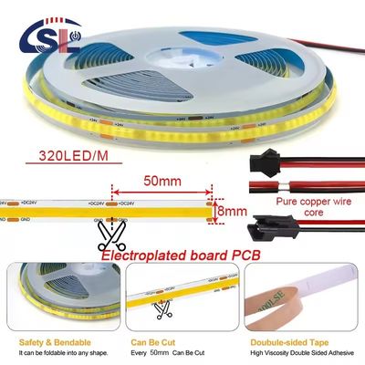 No resistente al agua 24v COB 320Ds 8mm Ra 80 CCT Tricolor Cob LED Light Strip