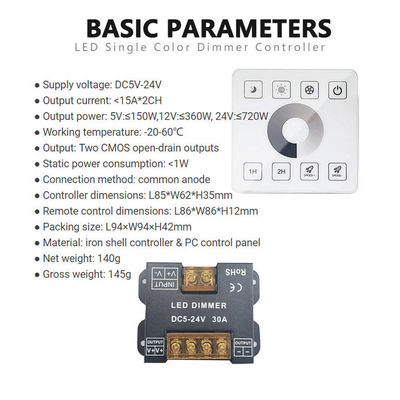 Control de luz LED de panel táctil RF inalámbrico para luces monocromáticas de dos colores y RGB