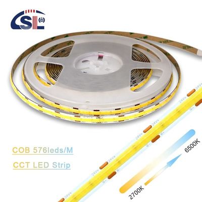 Flexible de cinta 576 LEDs/m 12V 24V DC 2 alambre CCT COB luz de banda para proyectos de iluminación