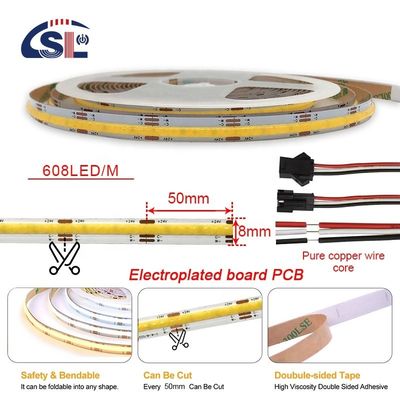 Flexible de cinta 576 LEDs/m 12V 24V DC 2 alambre CCT COB luz de banda para proyectos de iluminación