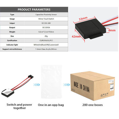 12V 24V 3A sensor táctil de espejo LED interruptor para 1-6mm espejo de mercurio de tres colores