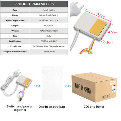 12V 1A 12W Conmutador especial de sensor táctil integrado personalizado para espejos de baños