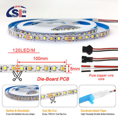 Decoración de interiores Alta luminosidad 12v24v 10mm 120leds 3000K-6500K CCT Flexible de doble color COB Led Strip Light