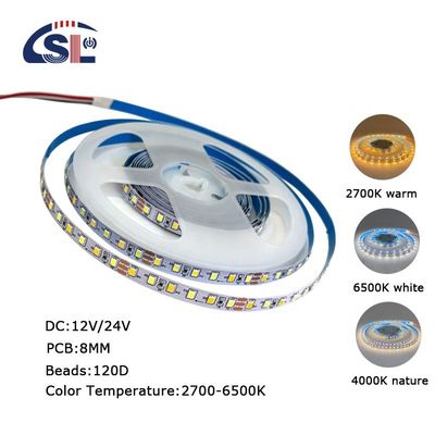 4000K CCT 8mm de anchura LED Flexible Light 12V 120leds / m para la solución de iluminación del hogar