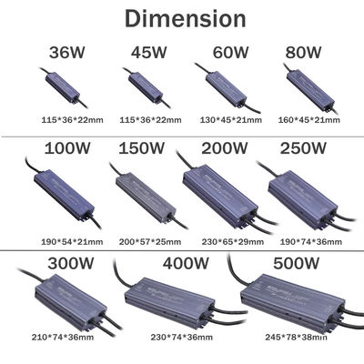 Conductor LED a prueba de agua AC/DC12V 24V para iluminación exterior 36W 60W 100W 150W 200W 300W 400W