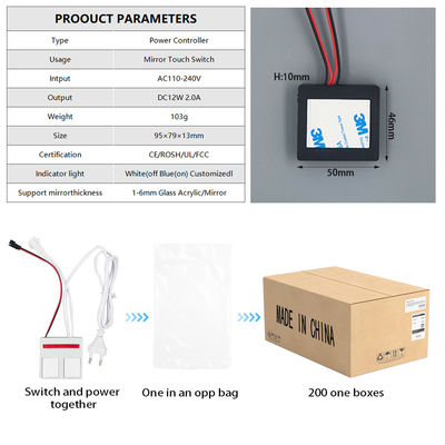 Espejo inteligente de baño personalizado LED sensor táctil de atenuación con interruptor de 12V 60W con un botón