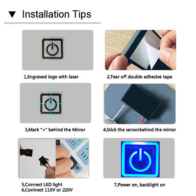 Espejo inteligente de baño personalizado LED sensor táctil de atenuación con interruptor de 12V 60W con un botón