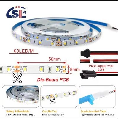 DC12V SMD2835 60D 8mm 1100-1200LM 12000K Ra70 Tabla de corte por inyección de luz LED para espejos inteligentes