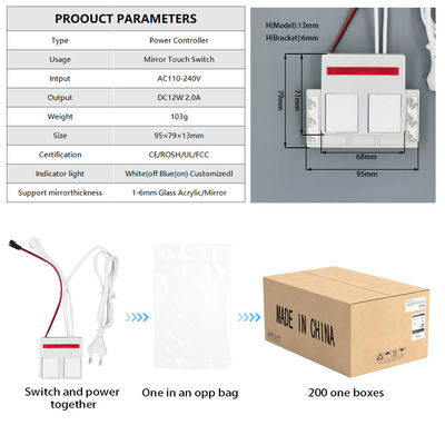 Fuente de luz LED de 12V Interruptor de espejo de baño integrado 1N1NC Combinación 1A Corriente máxima