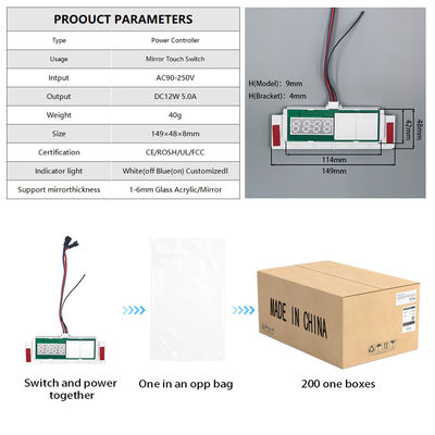 Desempañador de espejos LED con sensor táctil con pantalla de temperatura de tiempo con interruptor de atenuación sin pasos 5A 60W